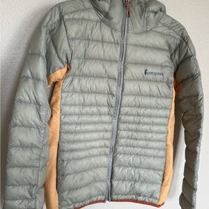 cotopaxi Sage Green and Tan Quilted Puffer Jacket with Hood
